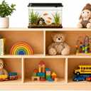 bbgroundgrm Kids Bookshelf and Toy Storage Organizer, Pine Wood Shelf with 5 Open Cubbies, Montessori Bookshelf and Storage Shelves for Children's Room, Nursery, Playroom, Classroom, Natural Wood, 44.6 x 11.7 x 23.6 inches