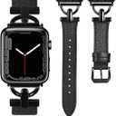 Wearlizer Leather Band Compatible with Apple Watch Bands Women Size: 38/40/41/42mm(Series 11 10)  , Fancy Dressy Strap for iWatch Series 11 10 9 8 7 6 5 4 3 SE/Ultra 3 2 1,Black/Gold