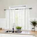 HOMEIDEAS White Sheer Kitchen Curtains 30 X 36 Inch Length 2 Panels Embroidered Leaf Pattern Short Curtains for Small Window Valance Tiers