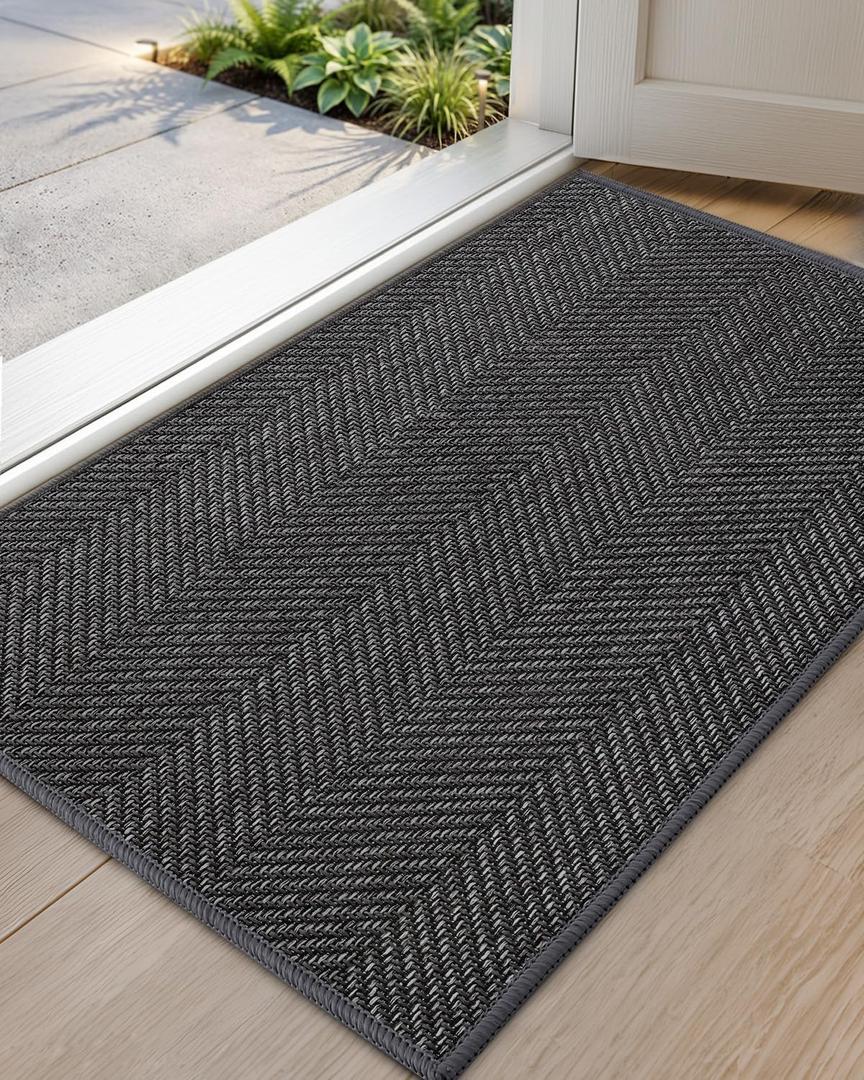 Color&Geometry Ultra Thin Indoor Door Mat 24"x36", Machine Washable Front Door Mat Non Slip, Low Profile Entrance Mat Indoor, Absorbent Carpet for Inside, Entry, Entryway, Dark Grey (FOLD)
