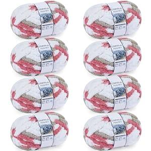 Cozyful Chunky Yarn for Hand Knitting - #10 Chunky Chenille Blanket Yarn, Jumbo Big Thick Chunky Yarns for Crocheting, Tie Dye Bulky Knit Yarns, 8 Skein (25 yds 8 oz Each Skein), Khaki & Rose & White