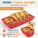 Uiifan 12 Pcs Colorful Plastic Taco Plates for Birthday Party with Stand up Divider for 3 Tacos and 2 Dipping Areas Trays for Mexican Party Fiesta Microwave Dishwasher Safe