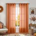 Burnt Orange Curtains 96 Inches Long for Living Room Bohemian Autumn Boho Fall Decor Set of 2 Panels Grommet Faux Linen Semi Sheer Thanksgiving Curtains for Dining Room Bedroom 52x96 Inch Length