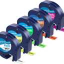 5 Pack Compatible with Dymo Letratag Refills Replacement for Dymo Label Maker Refills 12mm x 4m(1/2" x 13') Colored Plastic Label Tape for Letra Tag LT 100H 100T QX50 Handheld Label Maker Tape Refill (Black on White/Yellow/Green/Orange/Neon Pink)