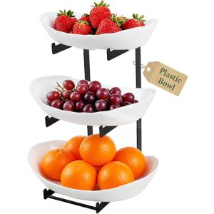 3 Tier Fruit Bowl for Kitchen Counter - Tiered White Fruit Stand, Easy to Assemble & Clean, Sturdy Plastic Fruit Storage Container for Fruits, Vegetables, Snacks, Elegant Serving Bowl for Home & Party