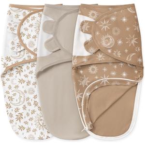 Unnivoll Baby Swaddles for Newborns with Zipper, 100% Cotton Newborn Swaddle Sack, 3 Pack Baby Swaddles 0-3 Months Swaddle Sleep Sack for Newborn Baby Boy Girl Brown Sun