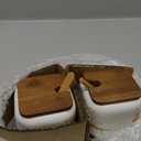 Dicunoy 2 Pack Ceramic Sugar Bowl with Lids and Spoons, Salt and Sugar Container, White Porcelain Sugar Coffee Container, Condiment Spice Pots with Wooden Tray for Bar Table, Kitchen, Countertop