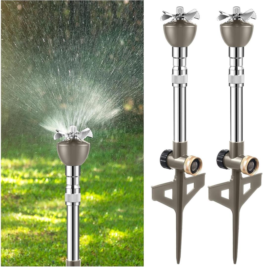 2 Pcs Garden Lawn Sprinkler for Yard, Above Ground Tall Metal Water Sprinkler System Brass Impact with Heavy Duty Spike Base for Large Area(Silver)
