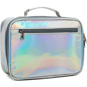 FlowFly Kids Lunch box Insulated Soft Bag Mini Cooler Back to School Thermal Meal Tote Kit for Girls, Boys, Silvery (Holographic)