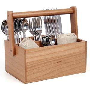 Silverware Caddy with Handle Acacia Paper Plate Holders Wooden Utensil Holder Mulip-Purpose Organizer Picnic Utensil Caddy for Party Home Kitchen Office Bathroom Bedroom RV