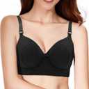 Plus Size Push Up Bras for Women, Back Fat Smoothing Bra Lace Underwire Full Coverage Padded Bras with Support (Black)