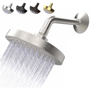 Pressure Shower Head AntiClogging Silicone Nozzles 2.5 GPM Removable Restrictor Easy to Clean Adjustable Replacement easy to install with Plumbers Tape 6 inch Brushed Nickel Finish