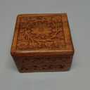 Vintage Carved Wood India Ornate Floral Hinged Box with Inlay Detail 3.75”