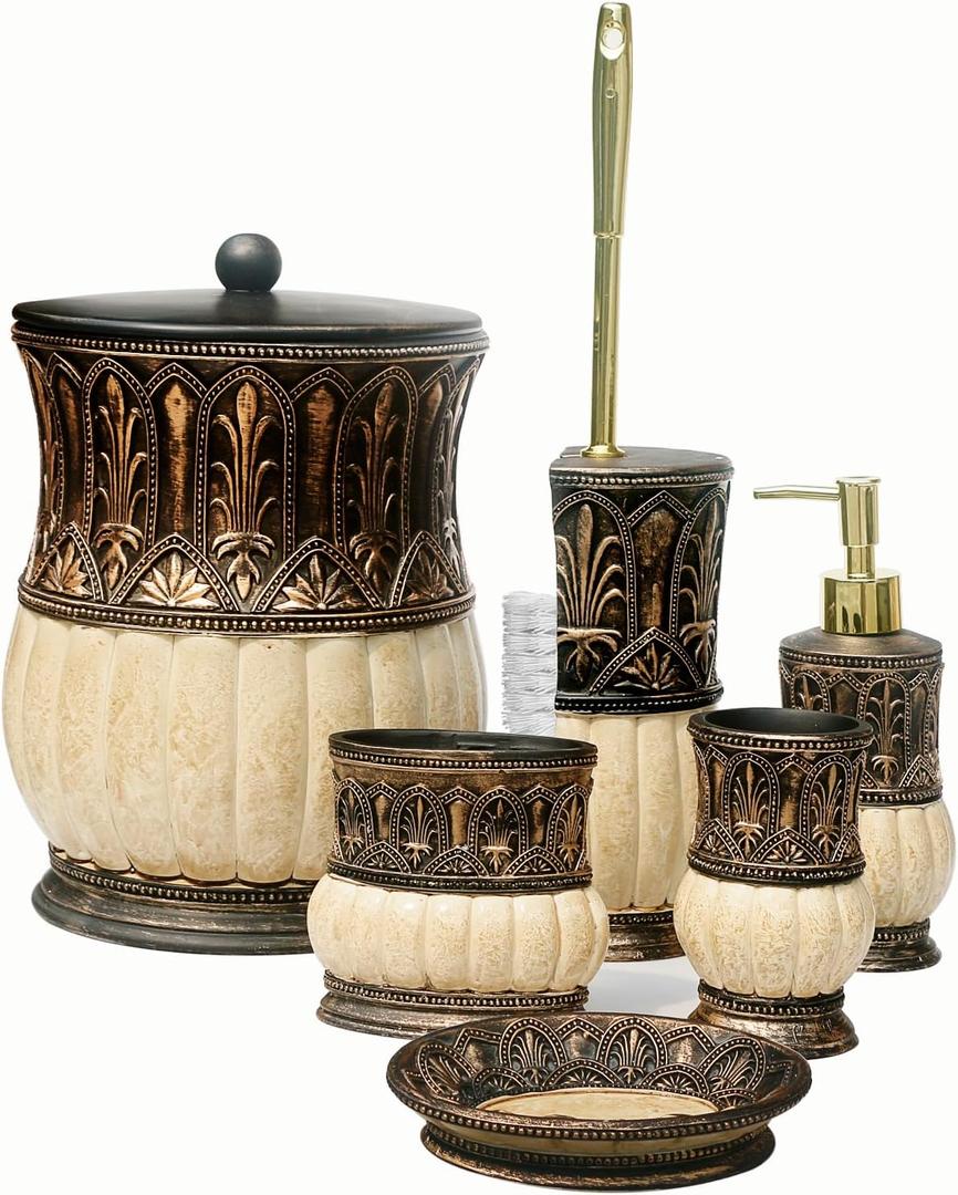 6 Pieces Pumkins Bathroom Accessories Set Including Trash Can, Cup, Toothbrush Holders, Soap Dishes, Soap Dispenser and Toilet Brush, Home Decoration, Retro Style