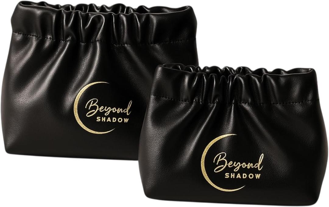 Wrinkled Bag for Women, 2-Pouch Travel Small Makeup Bag for Purse  Soft PU Plush Cosmetic Organizer Bags, Portable & Mini Makeup Organizer (Black, Small & Medium Sizes)