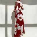 Verdusa Women's Floral Wedding Guest Dress Long Sleeve Mesh Maxi Dresses (Red, M)
