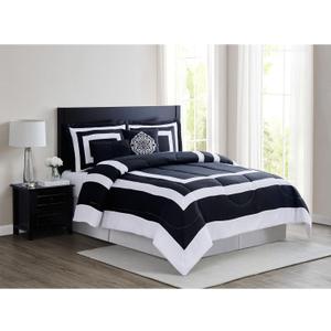 London Fog Raynes Hotel White and Black Polyester 5-Piece King Comforter Set, Geometric, 100% Polyester, for Men and Women, OEKO-TEX Certified Confidence