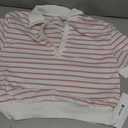 Fisoew Womens Striped 2 Piece Outfits Skort Set Short Sleeves Shirts Bubble Mini Skirt Sets Matching Sets (Small, Pink)