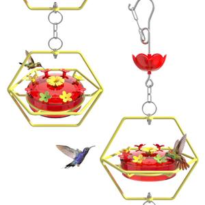 2 Pack Wide-Mouth Hummingbird Feeders with Built-in Ant Moat, Outdoors Hanging Nectar Bird Feeder Easy-Refill Top, Decorative Feeder for Garden & Patio