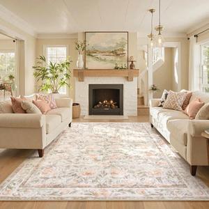 Collive 8x10 Washable Area Rugs for Living Room, Pink Floral Large Rug, Soft Low Pile Stain Resistant Carpet, Rugs for Bedroom Girls Dining Room Kids Playroom Nursery Collive 8x10 Washable Area Rugs for Living Room, Pink Floral Large Rug, Soft Low Pile Stain Resistant Carpet, Rugs for Bedroom Girls Dining Room Kids Playroom Nursery
