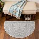 jinchan Zenith Blue Floral Area Rug for Entryway 2x3 Vintage Washable Rug Half Circle Botanical Non-Slip Doormat Low-Profile Soft Small Throw Dirt Trapping Carpet for Entrance Kitchen Bedroom Bathroom