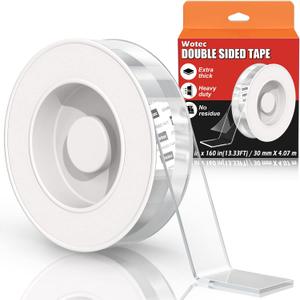 Extra Large Double Sided Tape Heavy Duty Removable 1.18 Inch x 160 Inch, Clear & Tough Nano Tape, Multipurpose Mounting Tape Picture Hanging Strips Adhesive for Poster Carpet