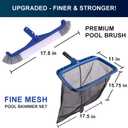 Fine Mesh Pool Skimmer Net & Pool Brush Kit, Durable Pool Cleaning Kit Includes Pool Net Skimmer with Sturdy Frame &17.5" Professional Pool Brush Head for Inground Pools & Above Ground Pools