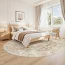 Madane Washable Round Rug 9ft for Living Room,Soft Neutral Rug Beige/Brown