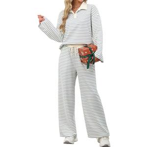 Sweetmoon Two Piece Sets for Women Fall Outfits Lounge Wear Oversized Sweatshirt Lounge Pants Matching Set Travel Outfit (X-Large, Blue Striped)