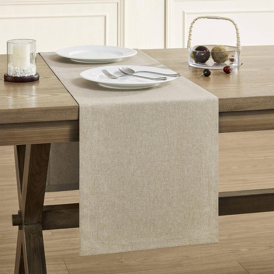 ZeeMart Basic Linen Style Table Runner, 14 x 72 Inch Natural Chambray, Rustic Farmhouse Neutral Beige Table Runners 72 Inches Long, Everyday Polyester Table Runner - Machine Washable & Easy Care