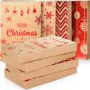 Eaasty 12 Pack Christmas Shirt Boxes Kraft Shirt Box with Lids 4 Designs 14.2 x 9.4 x 2 Inch Large Christmas Boxes Wrapping Gift Box for Holidays, Birthdays, Hanukkah, Father's Day(Red)