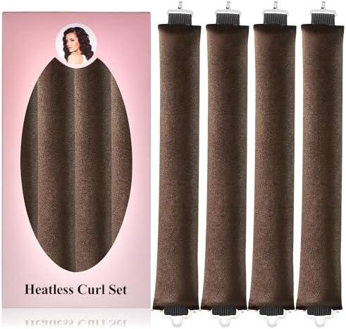 Pack of 2, 4pcs Heatless Blowout Hair Curlers for Long Hair,Jumbo Flexi Rods Soft Overnight Hair Rollers (Brown, Large)