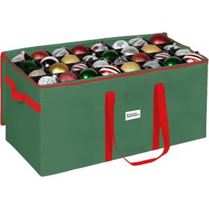 Christmas Ornament Storage Container,Box Stores Up to 128-3 inch Ornaments, Adjustable Dividers, Large Organizer Bin to Protect and Store Holiday Decor - Green
