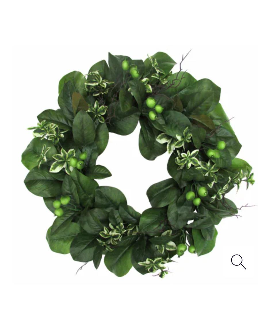 HD Designs 24 inch color printed wreath with magnolia leaves and berry grapevine