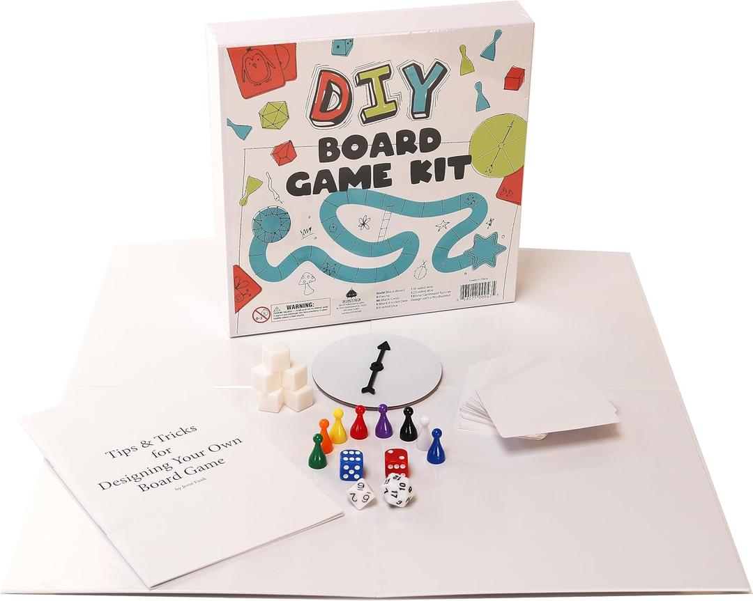 DIY Board Game Kit - Make Your Own Board Game Kit with Double-Sided Blank Game Board, Blank Box, Game Pieces, and Accessories