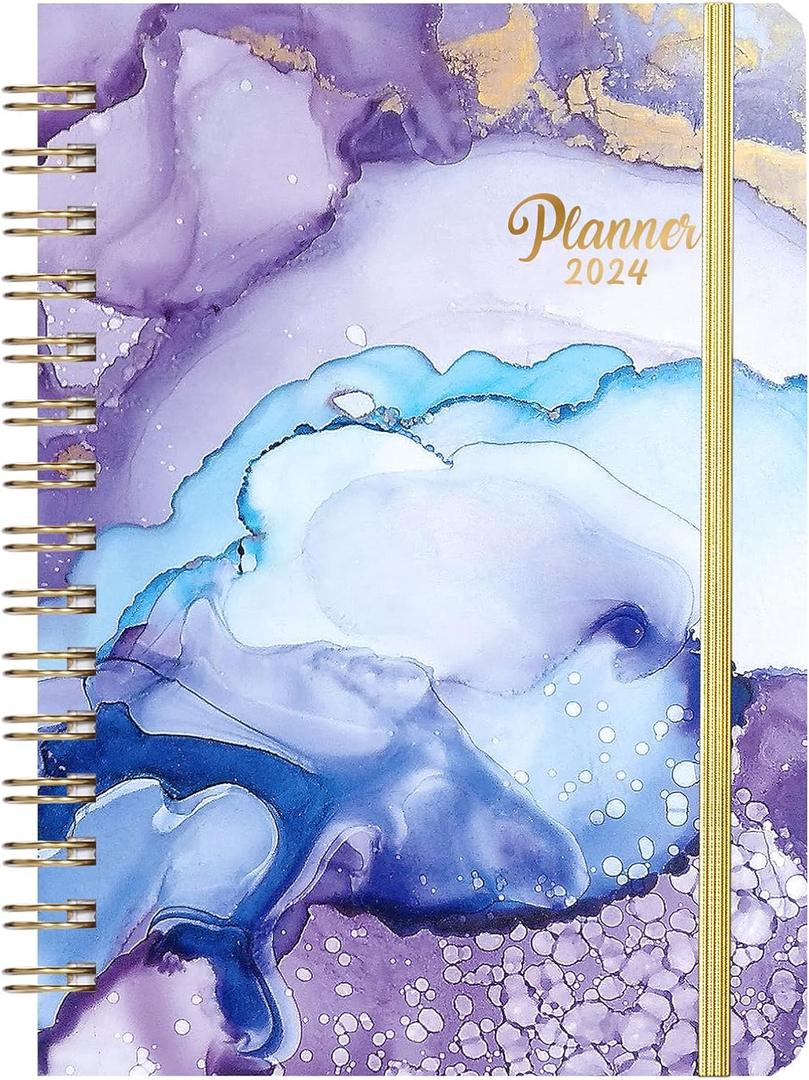 2024 Planner - Planner 2024, Jan 2024 - Dec 2024, 2024 Weekly Monthly Planner with Tabs, 8.4" x 6.3", Hardcover, Back Pocket, Elastic Closure