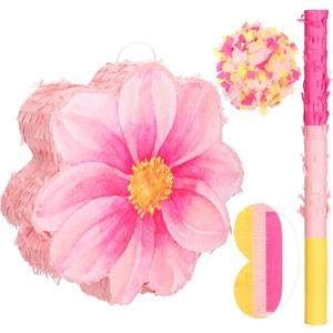 Daisy Flower Piata Watercolor Pink Flower Piata Daisy Hippie Boho with Blindfold Bat Confetti for Birthday Baby Shower Gender Reveal Wedding Party Supplies