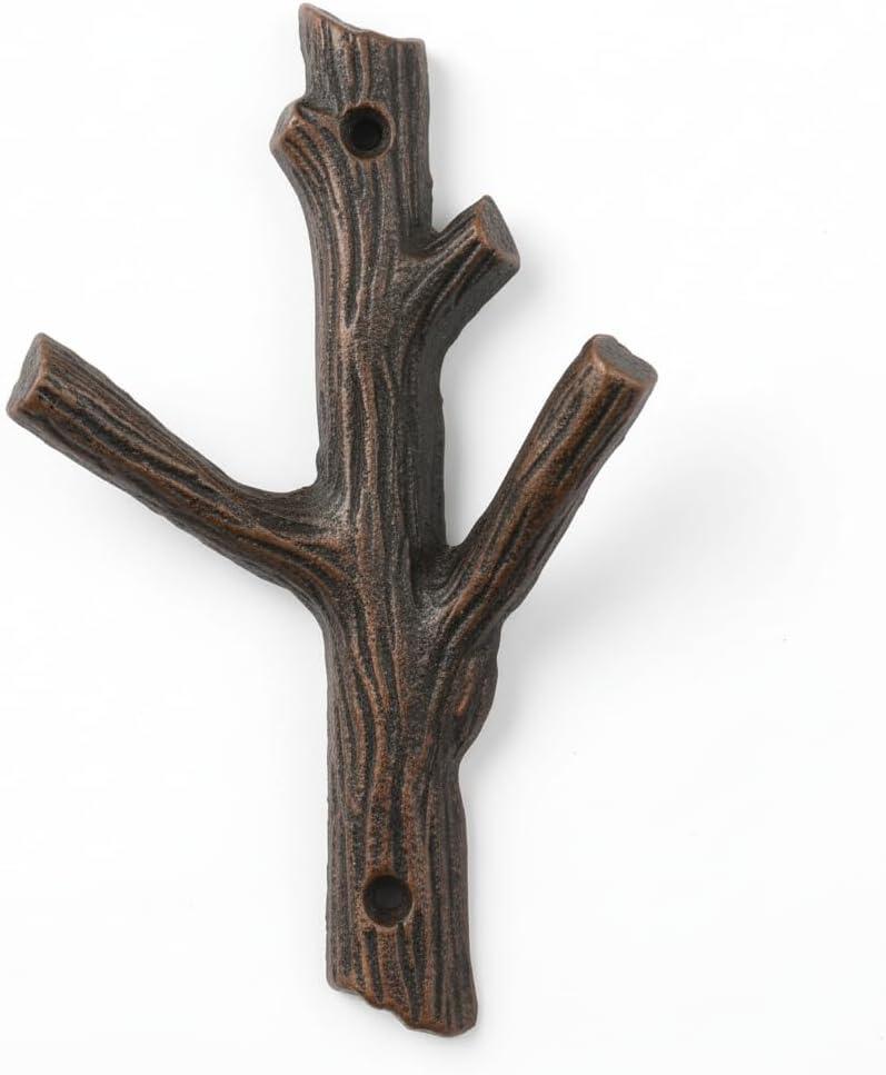 Comfy Hour 7" Heavy Duty Cast Iron Tree Branch Wall Hook, Rustic Nature Decorative Key Holder for Wall, Vintage Multi-Prong Coat Rack for Entryway, Mudroom, Cabin & Garden, Brown