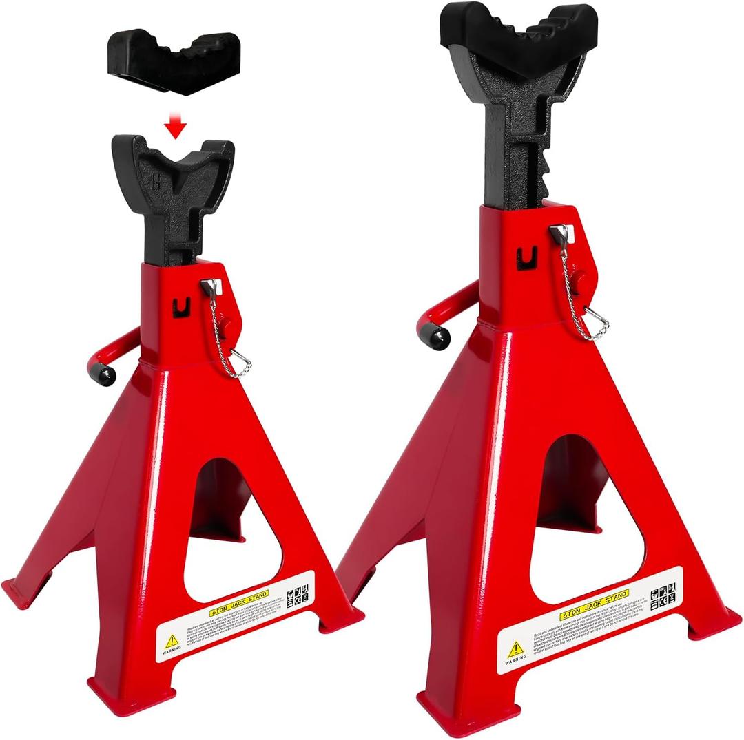 6 Ton Jack Stands (13,200 LBs Capacity) - Heavy Duty Car Jack Stands with Double Pin Locking, 15.6"-23.4" Adjustable Height, Extra Rubber Pads for Trucks, Garage, Vehicle Lifting, 1 Pair Red 6 Ton Jack Stands (13,200 LBs Capacity) - Heavy Duty Car Jack Stands with Double Pin Locking, 15.6"-23.4" Adjustable Height, Extra Rubber Pads for Trucks, Garage, Vehicle Lifting, 1 Pair Red