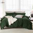 Cooling King Duvet Cover Set 3 Pieces-100% Washed Cotton Linen Like Textured Ultra Soft Cozy Bedding with Zipper Closure, 1 Duvet Cover & 2 Pillow Shams(Forest Green, King 104"x90")