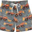 Boccsty Yellow Tractor Car Boys Swim Trunks Baby Kids Monster Truck Swimwear Summer Toddler Beach Board Shorts Bathing Suit M (M)