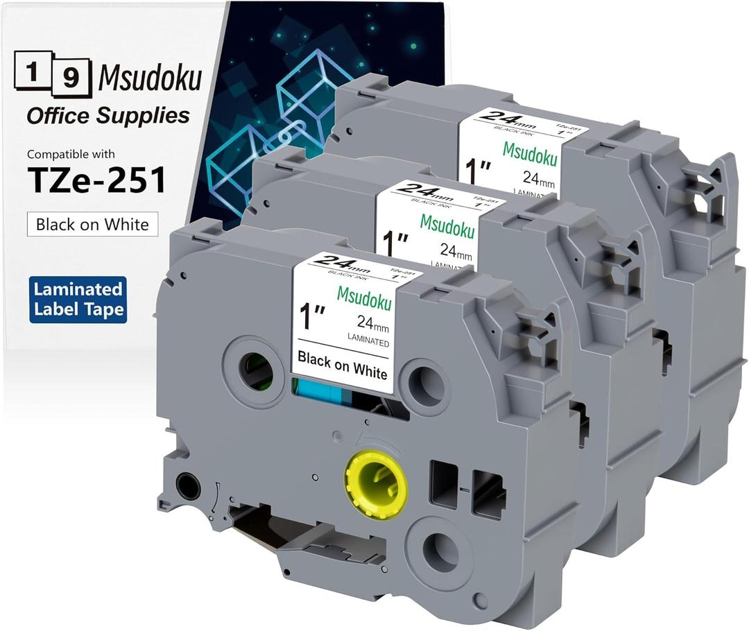 Tz 251 Tze 251 1 Inch 24mm Laminated White Compatible with Brother P Touch Label Maker Tape TZe251 TZe-251 Label Tape for PT-D600 PT-P710BT PT-P700, Black on White, 1 Inch x 26.2 Feet, 3 Pack