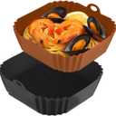 Boribim 9 Inch Large Air Fryer Silicone Liners - 2 PCS Square Reusable AirFryer Basket Liners for 5-8QT Air fryer, Air fryer Accessories for Baking Roasting Microwave (Black + Brown)