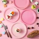 96 Pcs Pink Party Disposable Paper Plates, 9" Cute Pink Dessert Baby Bridal Shower Dinner Birthday Cake Paper Plates for Party Bridal Baby Girl Shower Wedding Supplies