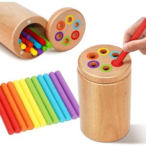 Montessori Toys for 1-3 Year Old, Travel Toys for Toddlers Wooden Color Sorting Stacking Toy for 18+ Month Old Boys Girls Learning Gift for 2-4 Year Old Kids Birthday Easter Basket Stuffers