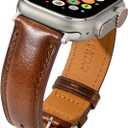 Vintage Leather Bands Compatible with Apple Watch Band 38mm 40mm 41mm 44mm 45mm 46mm 49mm,Wax Oil-tanned Leather Strap for Men Women iWatch Ultra 3/2/1 SE SE2 SE3 Series 11 10 9 8 7 6 5 4 3 2 1 (Tan/Silver/Matching Stitch)