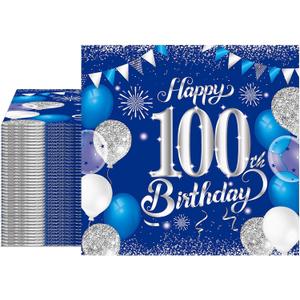100th Birthday Decorations for Men Navy 40 PCS Blue Silver 100th Birthday Napkins for Happy 100th Theme Party Decorations Supplies