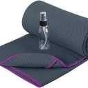 Heathyoga Hot Yoga Towel Non Slip, Microfiber Non Slip Yoga Mat Towel, Exclusive Corner Pockets Design, Dual-Grip, Sweat Absorbent, Perfect for Hot Yoga, Bikram, Pilates and Yoga Mats (72" x 26", Charcoal)