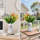 4PCS Faux Flowers (Red/Yellow/White/Purple) No Fade Artificial Shrubs Fake Plants Greenery, Plastic Woven Rattan Vase and Odor Absorber Beads Set for Home Decor Air Purifying