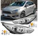 2pcs Headlights Assembly With Bulbs For 2015 2016 2017 2018 Ford Focus Base S SE ST SEL Titanium Sedan Hatchback Replacement Halogen Headlamps With Aluminum Bezel Chrome Housing Clear Reflector